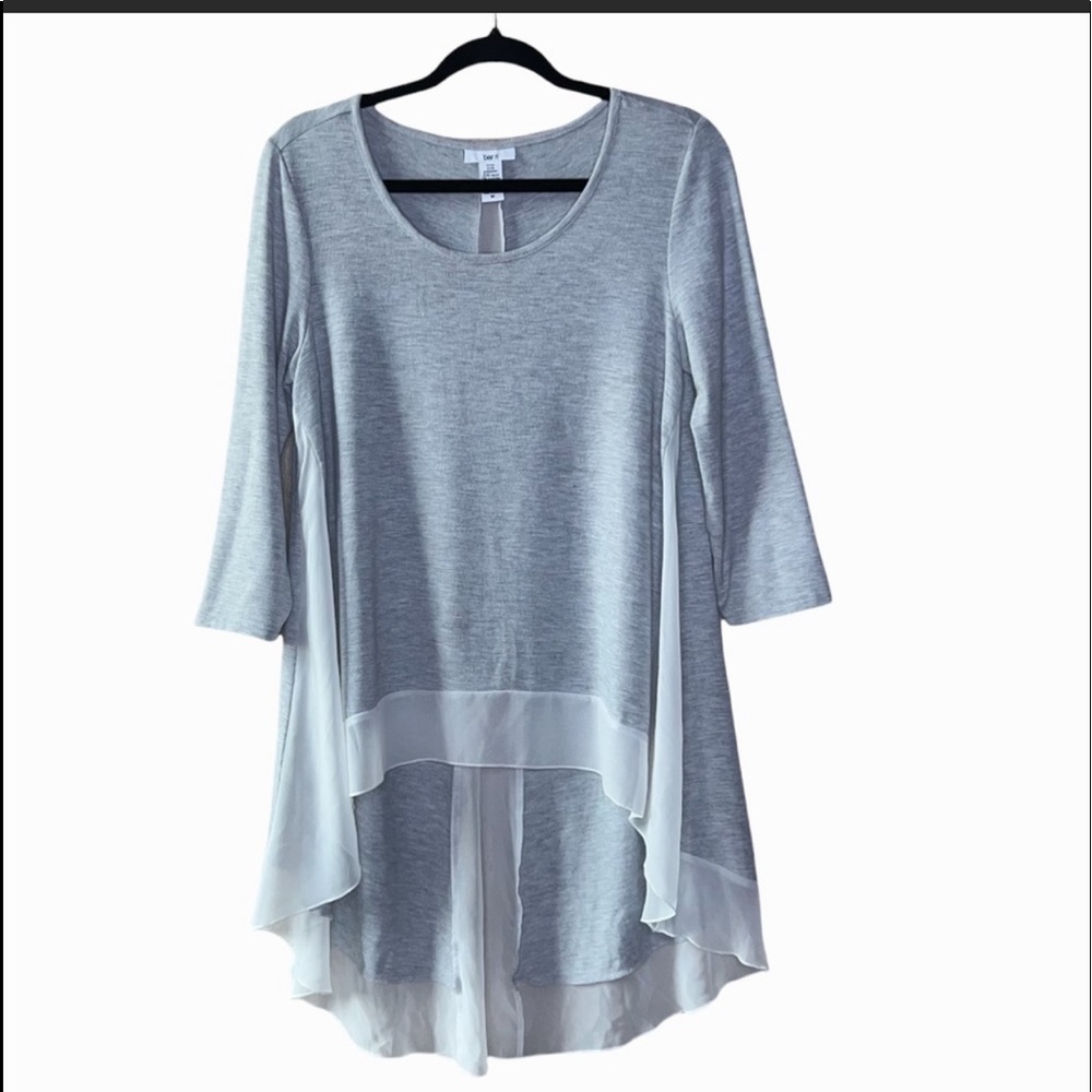 Bar III 3/4 Sleeve High Low Semi Sheer Knit Tunic Top. Size medium.